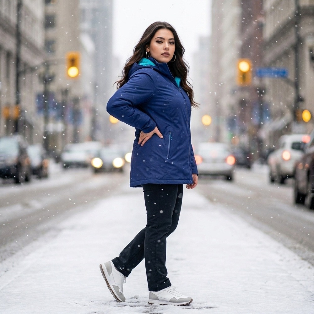 Land's End Insulated Long Puffer Coat Blue Two Layer Winter Parka Jacket Size 2X